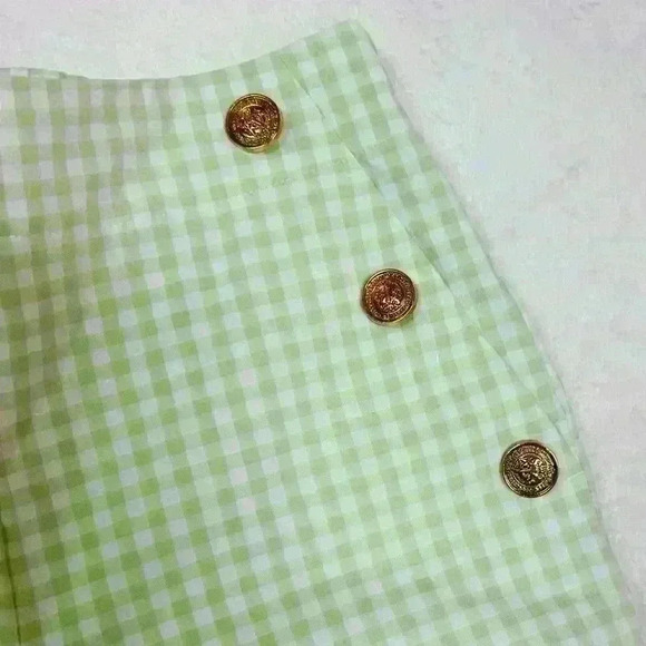 Zara Gingham Straight Pull On Pants Green and White with Gold Buttons Sz S - Picture 5 of 7